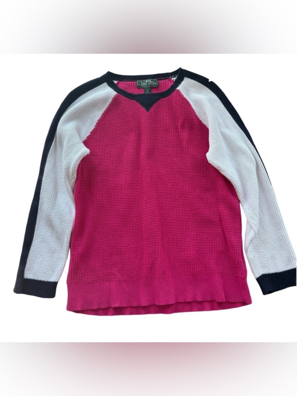Lauren Active Ralph Lauren Pink and Navy Waffle Knit Pullover Sweater PL EUC